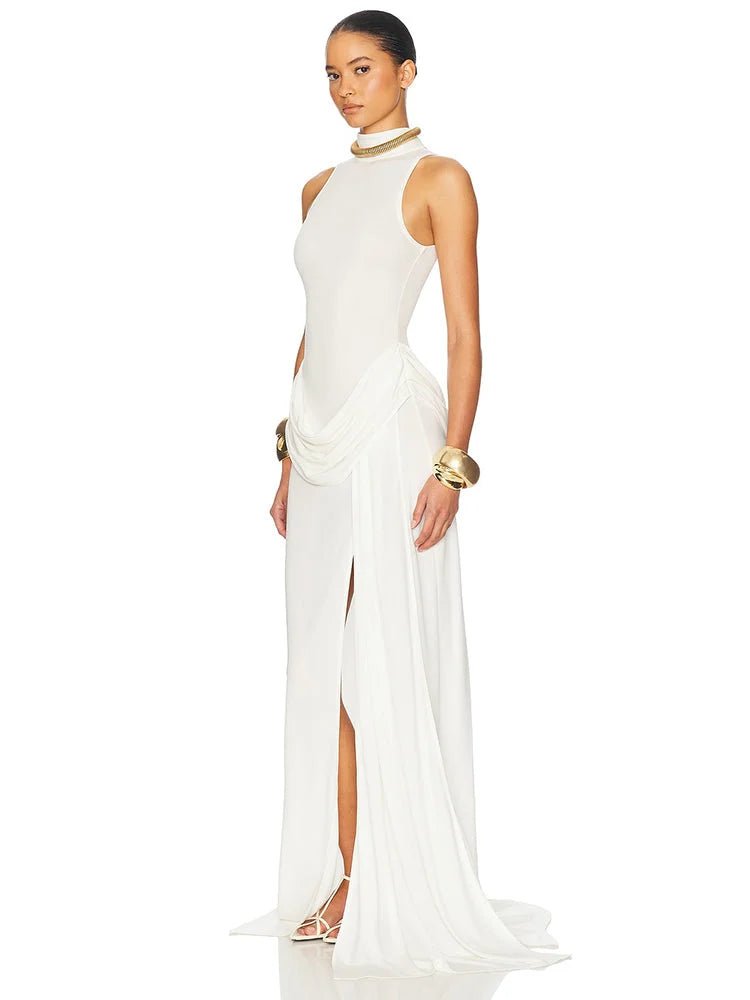 Off - Shoulder Pleated Maxi Dress - HalleBeauty